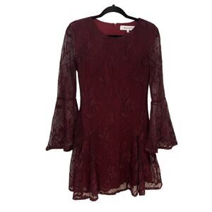 Elliatt Deep Red Lace Mini Dress Bell Sleeves Sz Medium Dark Romance